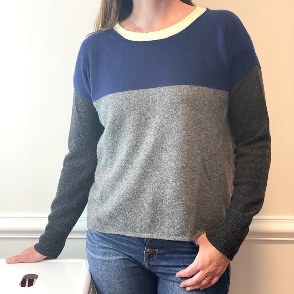 Lockhart  100% Cashmere color-block crew sweater L - Picture 1 of 4
